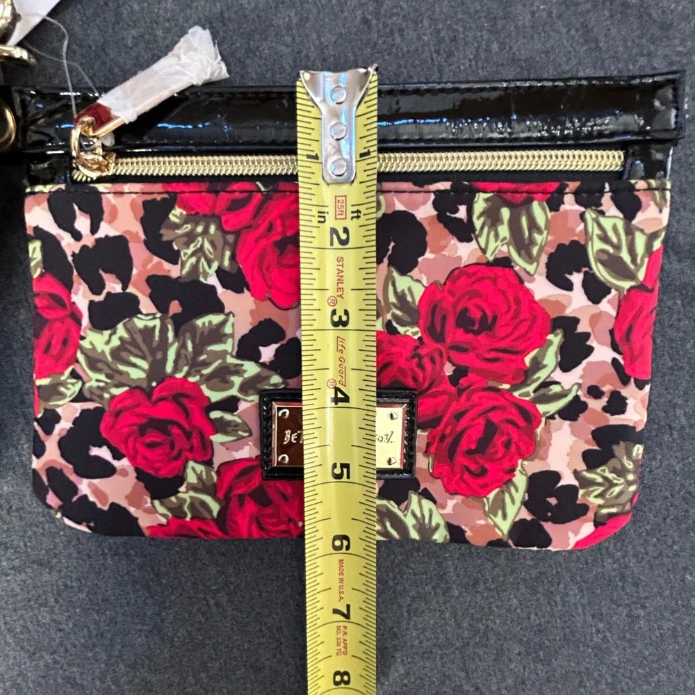 Betsey Johnson 3 Pc Pouch Set Misty Roses Leopard‎ Wristlet NWT